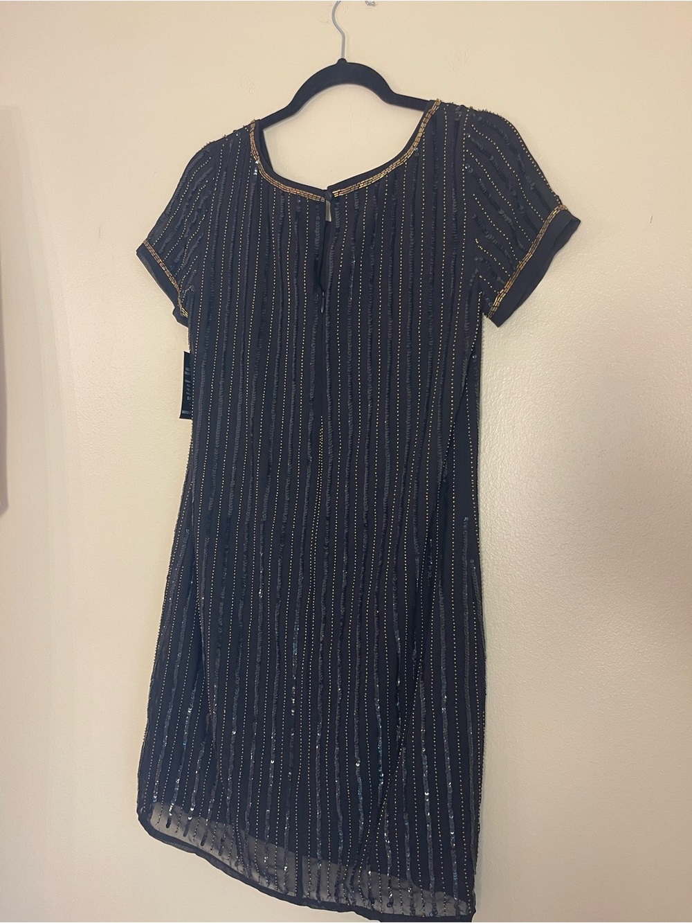 Black Semi Sheer Beaded Mini Dress S Cocktail Party Formal Glam Evening NWT